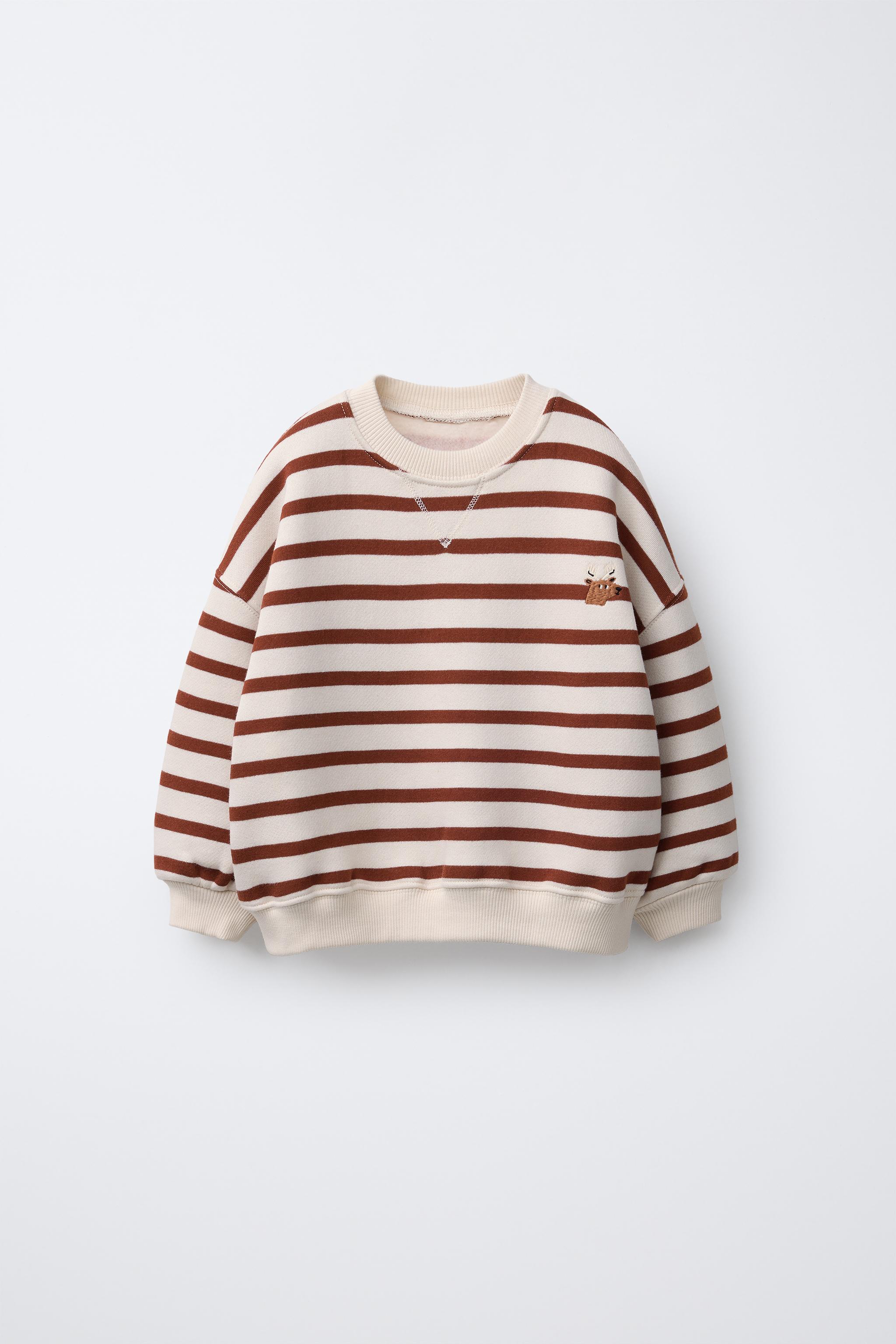 STRIPED EMBROIDERED BEAR SWEATSHIRT